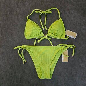 Michael Kors Women lime Green bikini & side tie bottom 2 Piece Swimsuit sz Large